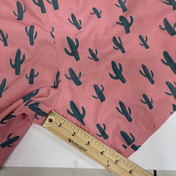 Bermies Swim Trunks Salmon  with all over Cactus print Sz Medium 5”inseam - Picture 7 of 8
